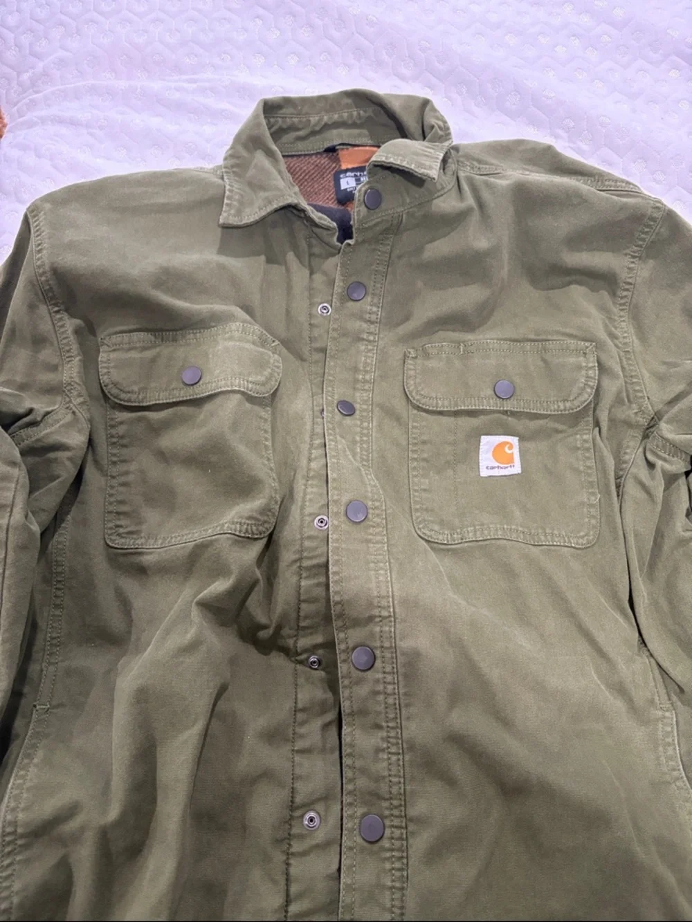 Carhartt Olive Green Button-Front Shirt Jacket - Picture 2 of 3